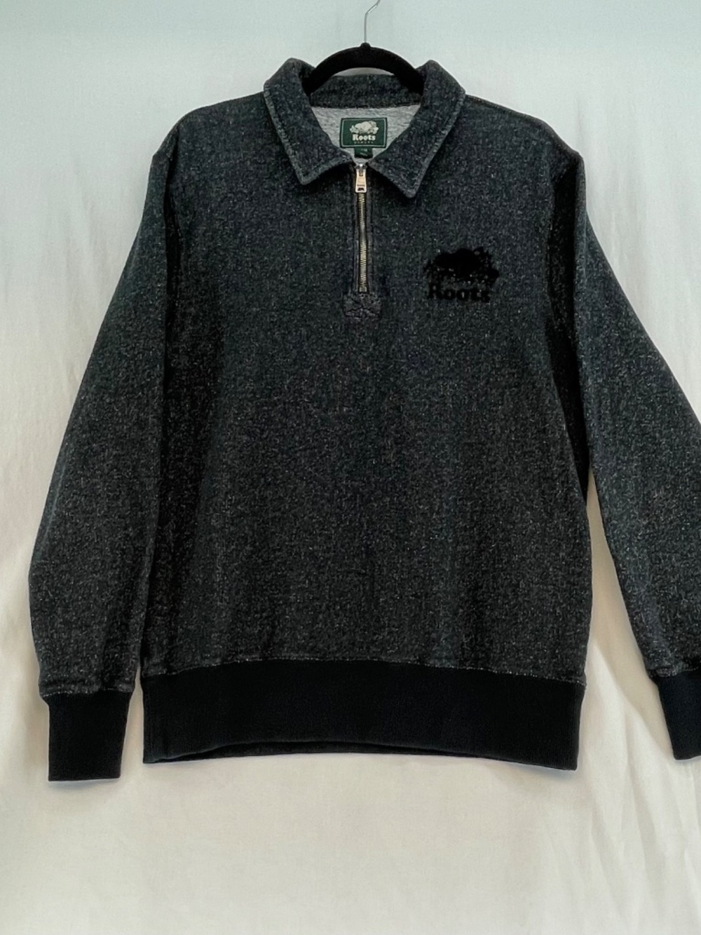 Roots Quarter Zip Collared Sweater Black Grey Men’s Size Medium